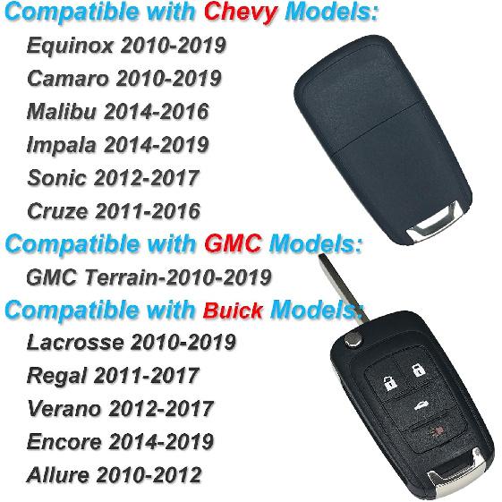 Flip Key Fob Replacement Fits for Chevy Cruze 2011-2016 Equinox Camaro 2010-2019 Malibu 2014-2016 Impala 2014-2019 Sonic Buick Lacrosse Regal Verano
Flip Key Fob Replacement Fits for Chevy Cruze 2011-2016 Equinox Camaro 2010-2019 Malibu 2014-2016 Impala 2014-2019 Sonic Buick Lacrosse Regal Verano