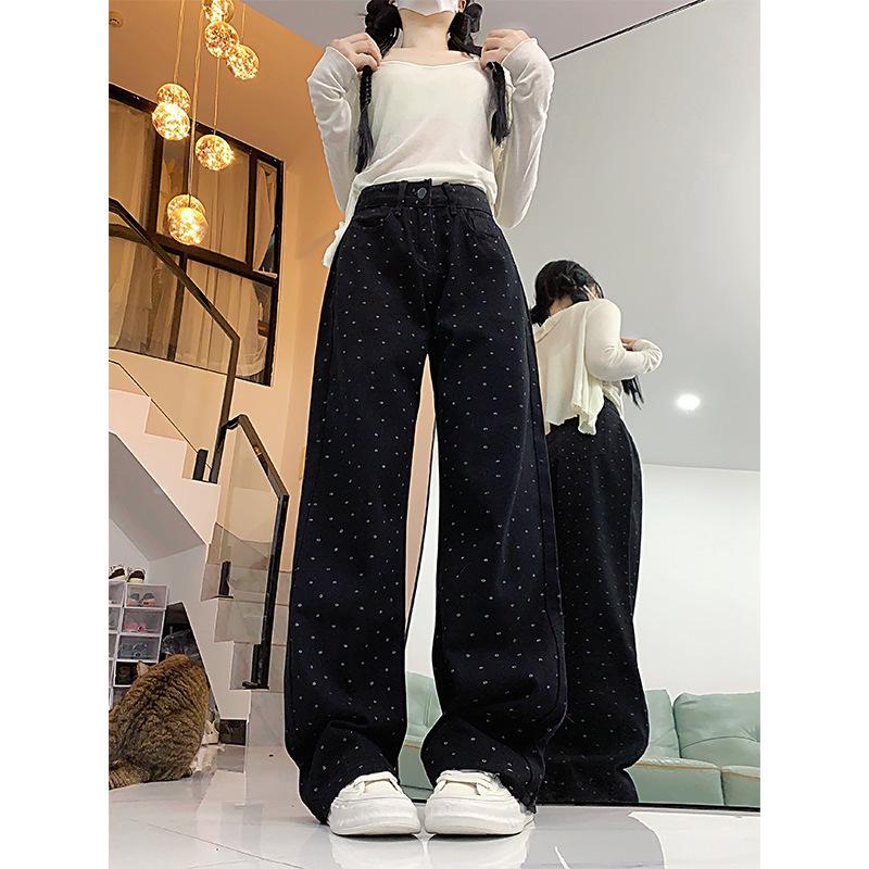 Женские джинсы больших размеров с широкими штанинами, черные в горошек: С высокой талией, облегающий, свободного кроя для осени XL
Женские джинсы больших размеров с широкими штанинами, черные в горошек: С высокой талией, облегающий, свободного кроя для осени XL