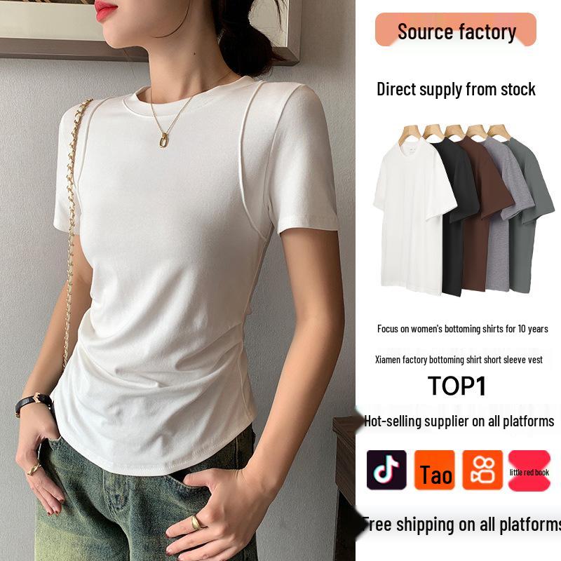 Women s Slim Fit Side-Pleated Round Neck T-Shirt - Short Sleeve, Solid Color, Simple, Versatile Summer Top Large (51-57kg recommended) белый
Women s Slim Fit Side-Pleated Round Neck T-Shirt - Short Sleeve, Solid Color, Simple, Versatile Summer Top Large (51-57kg recommended) белый