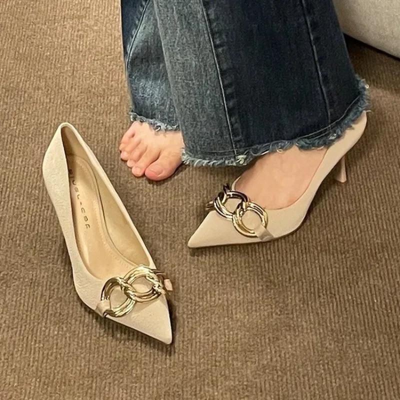 2024 Hot Sale Women s Shoes Basic Women s High Heels Fashion Party Pumps Women Metal Decoration Slip on Pointed Toe Shoes Ladies 
2024 Hot Sale Women s Shoes Basic Women s High Heels Fashion Party Pumps Women Metal Decoration Slip on Pointed Toe Shoes Ladies