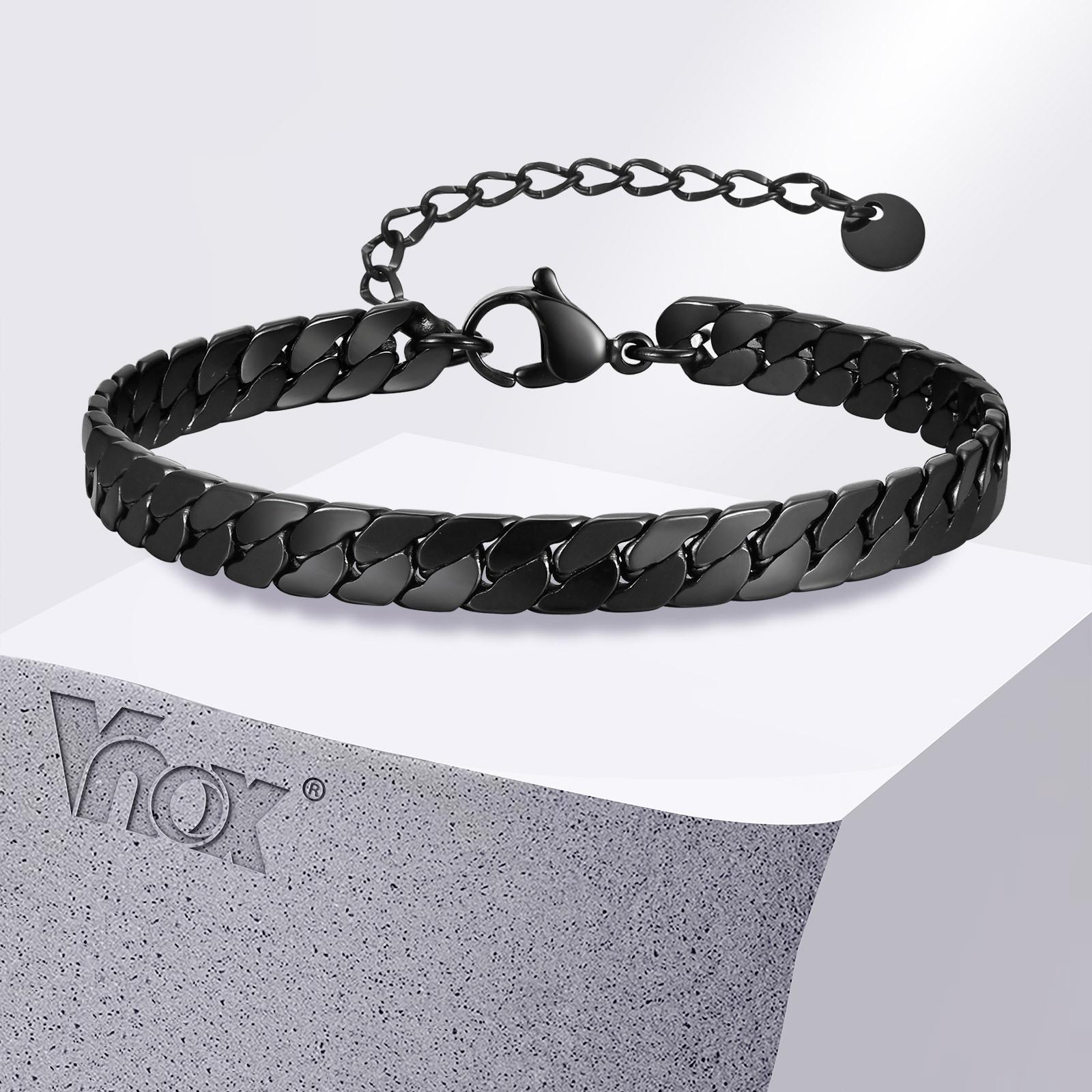 Vnox Готические черные браслеты-цепочки кубинского плетения для мужчин, браслет из нержавеющей стали с плоскими звеньями Майами, простые металлические украшения
Vnox Готические черные браслеты-цепочки кубинского плетения для мужчин, браслет из нержавеющей стали с плоскими звеньями Майами, простые металлические украшения