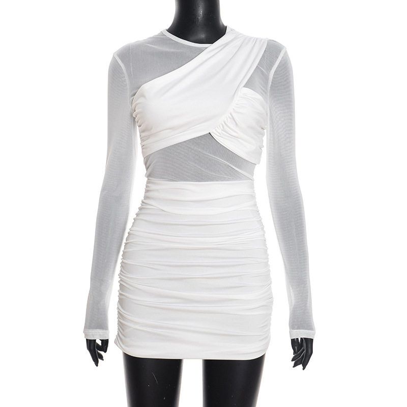 D25Ds524 European and American Women s Clothing New Winter Style See-Through Mesh Patchwork Pleated Long-Sleeved Hip-Hugging Dress Wholesale White S
D25Ds524 European and American Women s Clothing New Winter Style See-Through Mesh Patchwork Pleated Long-Sleeved Hip-Hugging Dress Wholesale White S