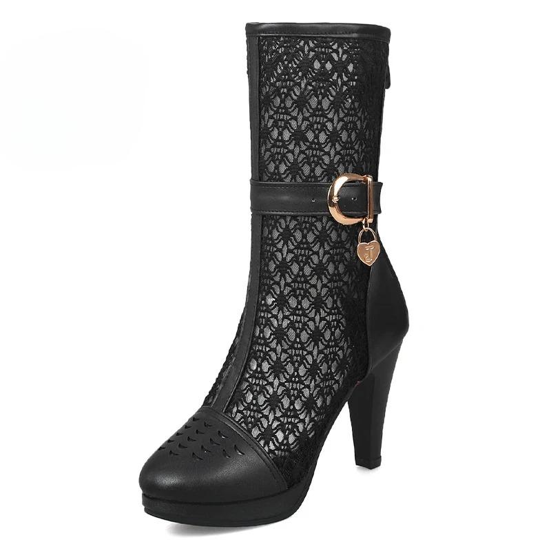 New Summer Black Lace Mesh Fabric Women s Cool Boots Spike Heels 9cm Belt Bucklea Round Toe Back Zipper Ladies Mid-Calf Boots CD 35
New Summer Black Lace Mesh Fabric Women s Cool Boots Spike Heels 9cm Belt Bucklea Round Toe Back Zipper Ladies Mid-Calf Boots CD 35