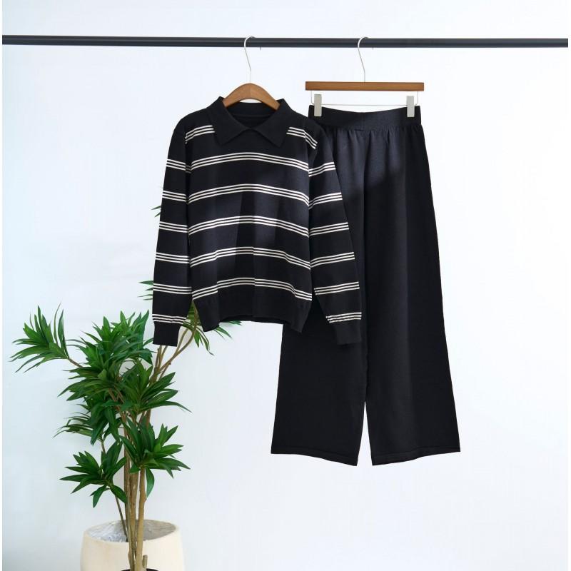 Stripe Polo Fashionable All-matching Knitted Long-sleeved Top High-waist Loose Wide-leg Pants Two-piece Set one size чорний
Stripe Polo Fashionable All-matching Knitted Long-sleeved Top High-waist Loose Wide-leg Pants Two-piece Set one size чорний