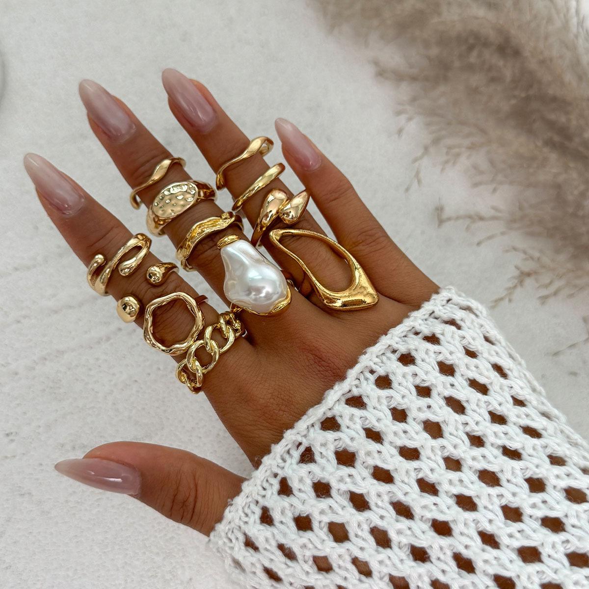 Fashion Gold Color Pearl Geometric Open Rings Set for Women Exaggerated Metal Irregular Adjustable Ring Waterproof Jewelry Gifts
Fashion Gold Color Pearl Geometric Open Rings Set for Women Exaggerated Metal Irregular Adjustable Ring Waterproof Jewelry Gifts
