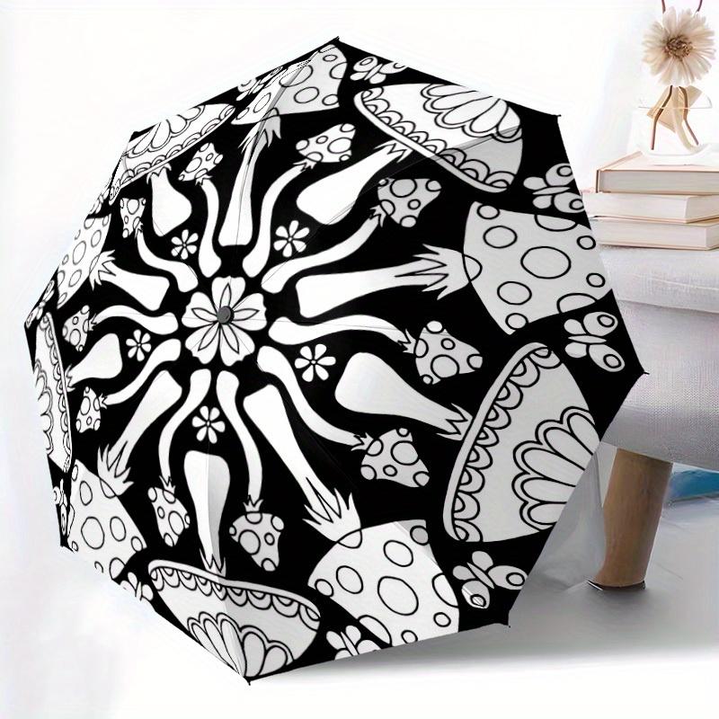 1pc Mushroom Mandala Automatic Folding Umbrella - Portable 8-Rib Design, Black & White Floral Pattern, Compact & Lightweight f Iron&8K
1pc Mushroom Mandala Automatic Folding Umbrella - Portable 8-Rib Design, Black & White Floral Pattern, Compact & Lightweight f Iron&8K