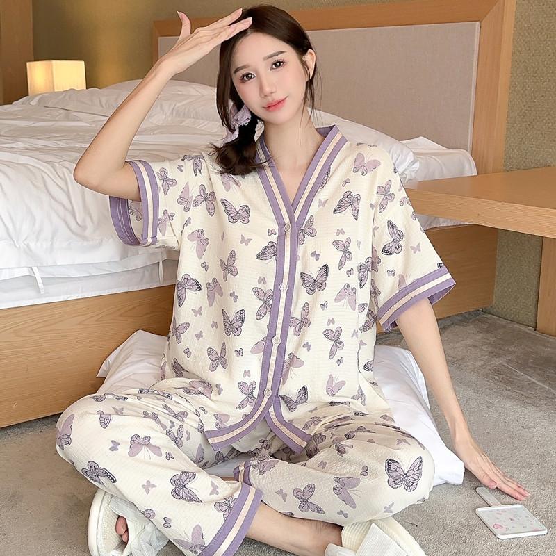 2 шт./комплект, большой размер, корейская версия, повседневная классическая сладкая фиолетовая пижама с цветочным принтом, короткие рукава, длинные брюки, повседневная домашняя одежда XL
2 шт./комплект, большой размер, корейская версия, повседневная классическая сладкая фиолетовая пижама с цветочным принтом, короткие рукава, длинные брюки, повседневная домашняя одежда XL