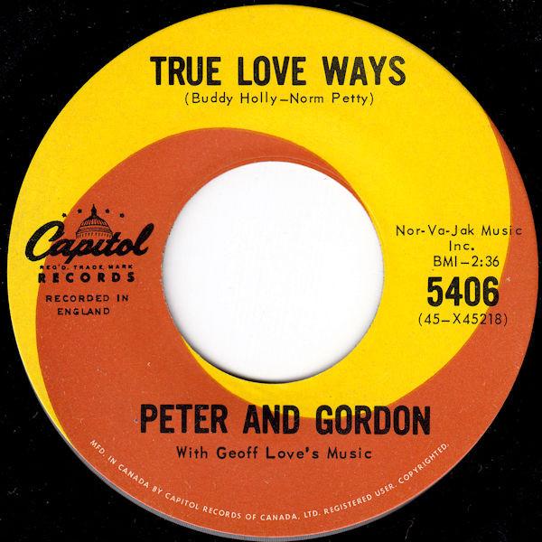 7inch Record PETER GORDON True Love Ways 5406 Capitol Records 1965 Canada Rock Used
7inch Record PETER GORDON True Love Ways 5406 Capitol Records 1965 Canada Rock Used