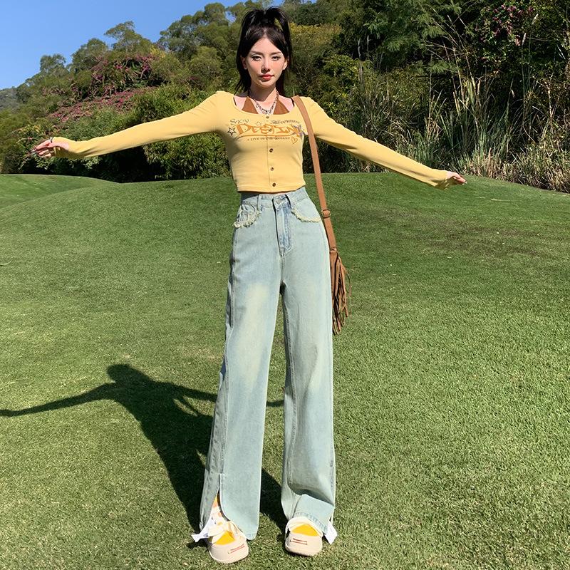 Korean High-waisted Slim Jeans for Women s New Spring and Autumn Trousers with Slit Legs Design Loose Straight Floor Pants XXL
Korean High-waisted Slim Jeans for Women s New Spring and Autumn Trousers with Slit Legs Design Loose Straight Floor Pants XXL
