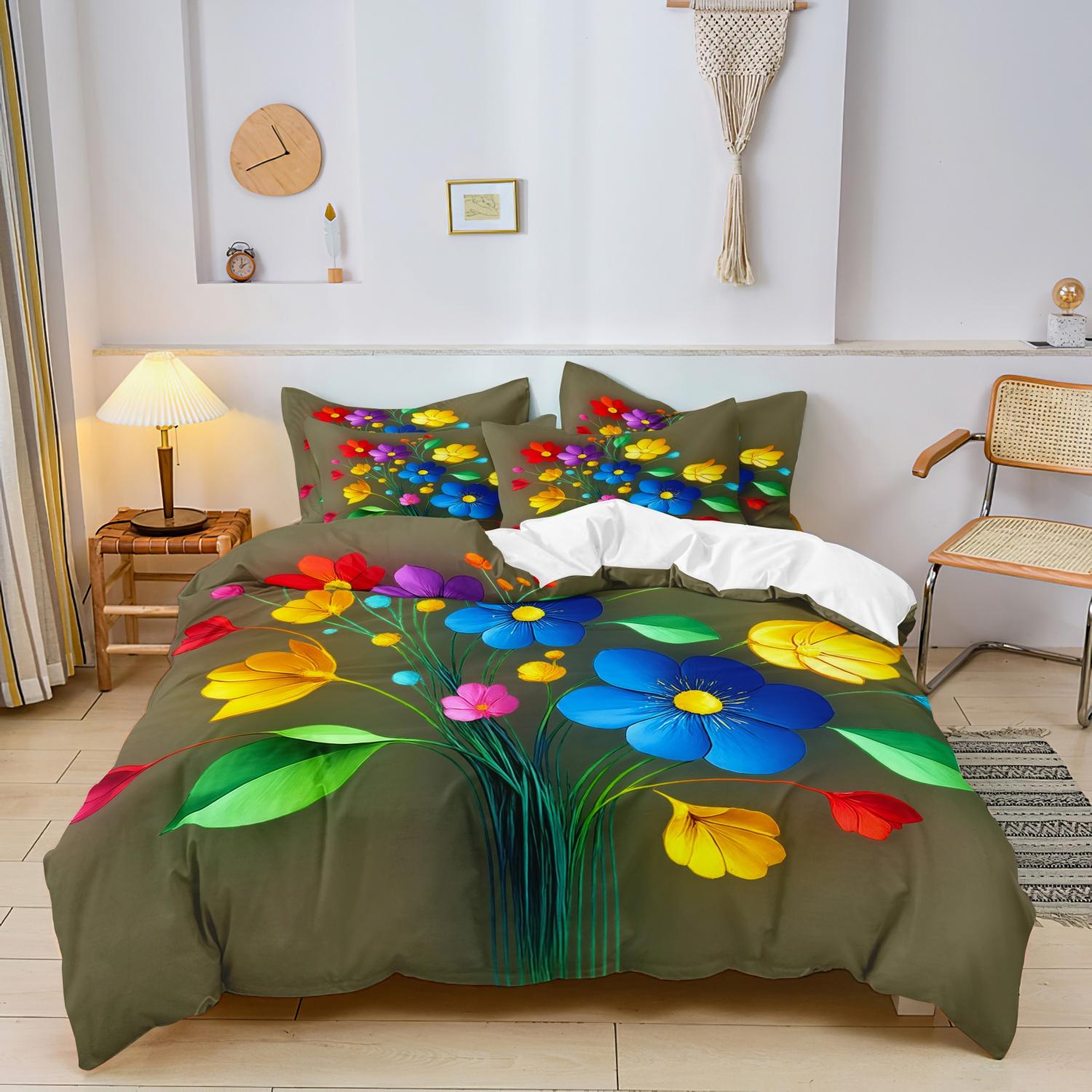 3pcs Colorful Floral Plant Pattern Ultra-Soft Brushed Digital Print 3D Flat Printing Duvet Cover Set, Soft and Comfortable EU Single-135x200cm&set
3pcs Colorful Floral Plant Pattern Ultra-Soft Brushed Digital Print 3D Flat Printing Duvet Cover Set, Soft and Comfortable EU Single-135x200cm&set