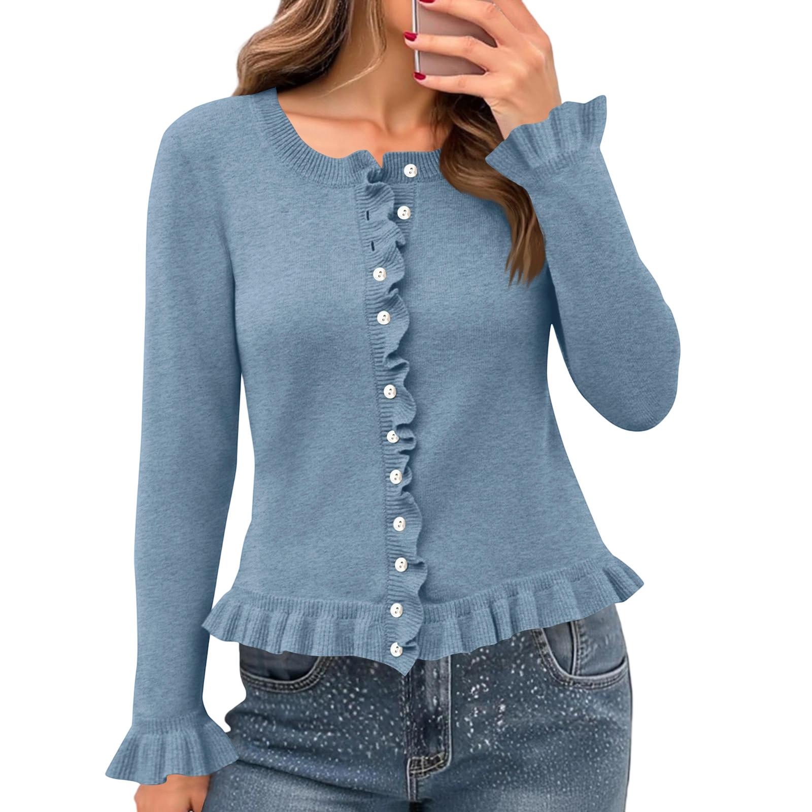 Женский повседневный модный однотонный короткий свитер с оборками S
Женский повседневный модный однотонный короткий свитер с оборками S