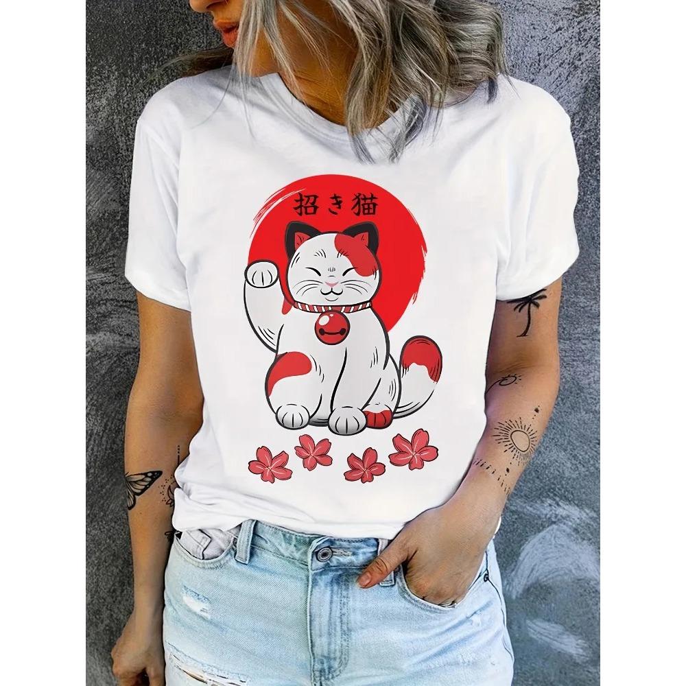 Japanese style lucky cat printed T-shirt casual short sleeved round neck top fashionable and versatile women s T-shirt 5XL
Japanese style lucky cat printed T-shirt casual short sleeved round neck top fashionable and versatile women s T-shirt 5XL