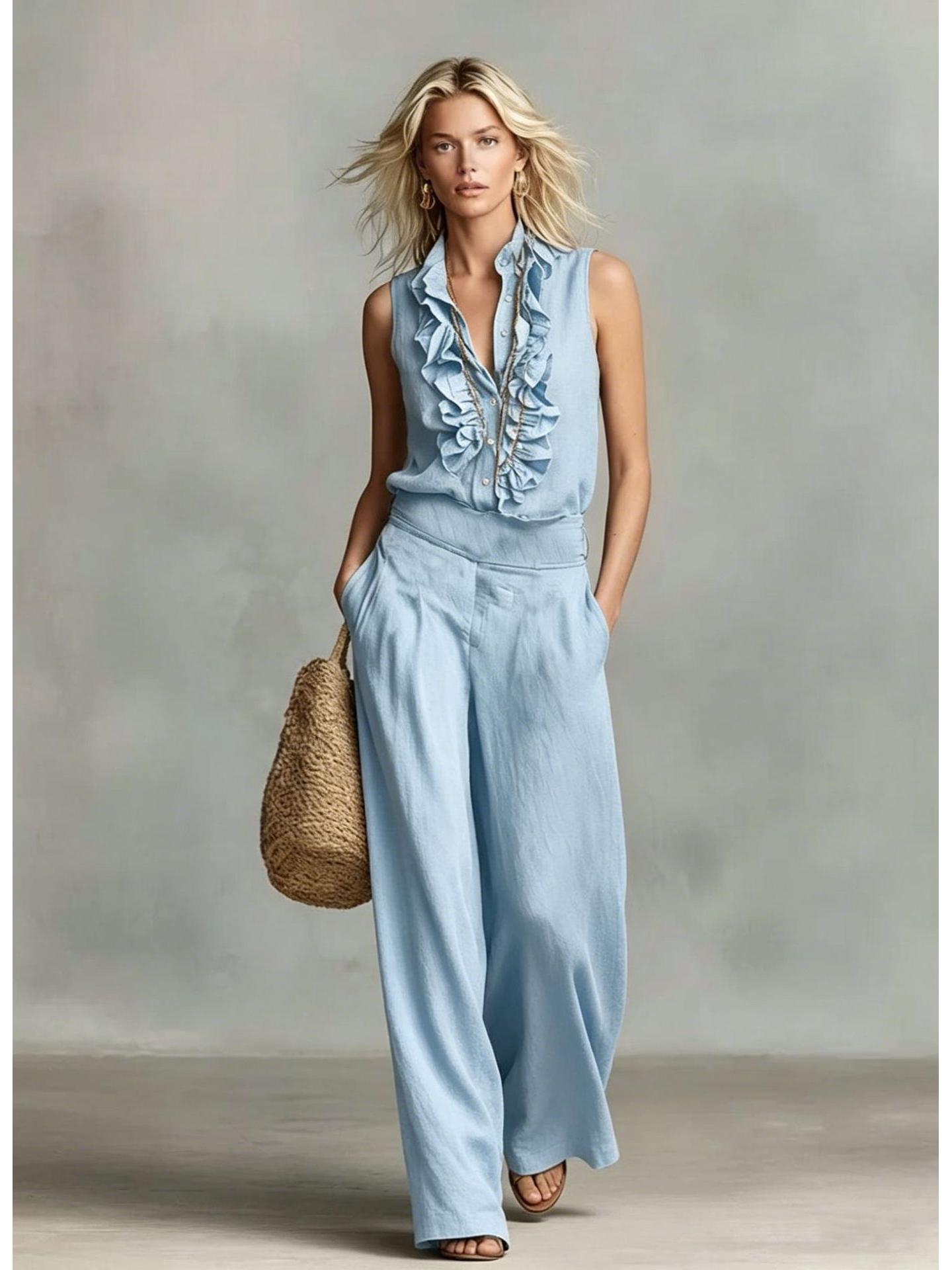 2026 Fashion Women s Linen Blend Sleeveless Top & Wide-Leg Pants Set for Spring/Summer L світло-синій колір
2026 Fashion Women s Linen Blend Sleeveless Top & Wide-Leg Pants Set for Spring/Summer L світло-синій колір