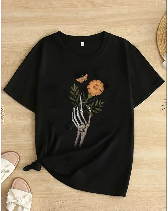 Футболка больших размеров с цветочным принтом и скелетом, повседневный топ с короткими рукавами для весны и лета, женская одежда больших размеров 1XL чёрный
Футболка больших размеров с цветочным принтом и скелетом, повседневный топ с короткими рукавами для весны и лета, женская одежда больших размеров 1XL чёрный