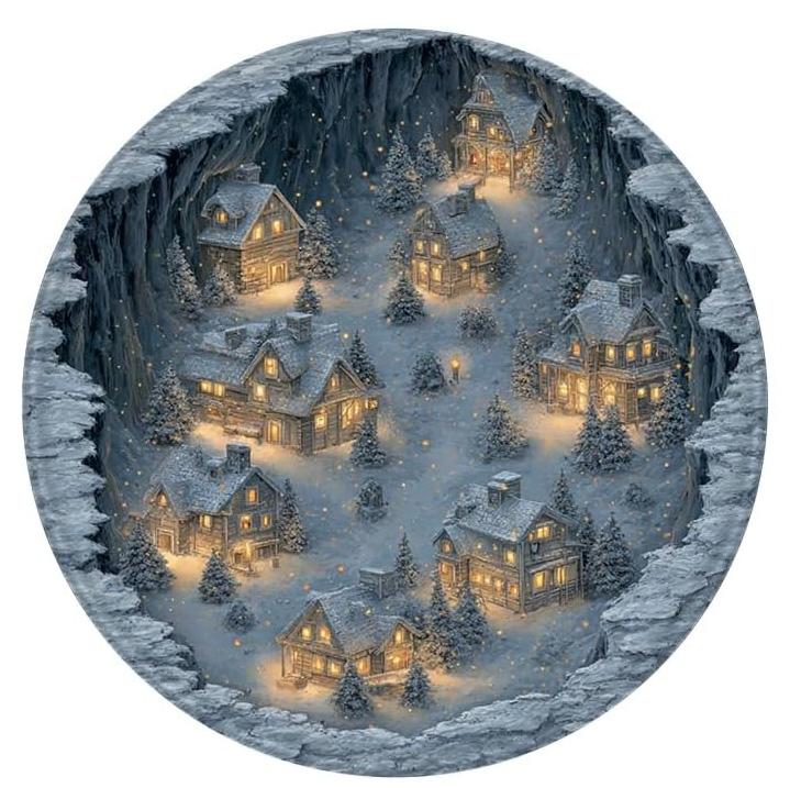 3D Spiral Snow Village Round Rug Hole Winter Snowy Streets Decor Carpet Dreamy Fairy Tale Style Mat for Living Room Bedroom 40x40cm
3D Spiral Snow Village Round Rug Hole Winter Snowy Streets Decor Carpet Dreamy Fairy Tale Style Mat for Living Room Bedroom 40x40cm