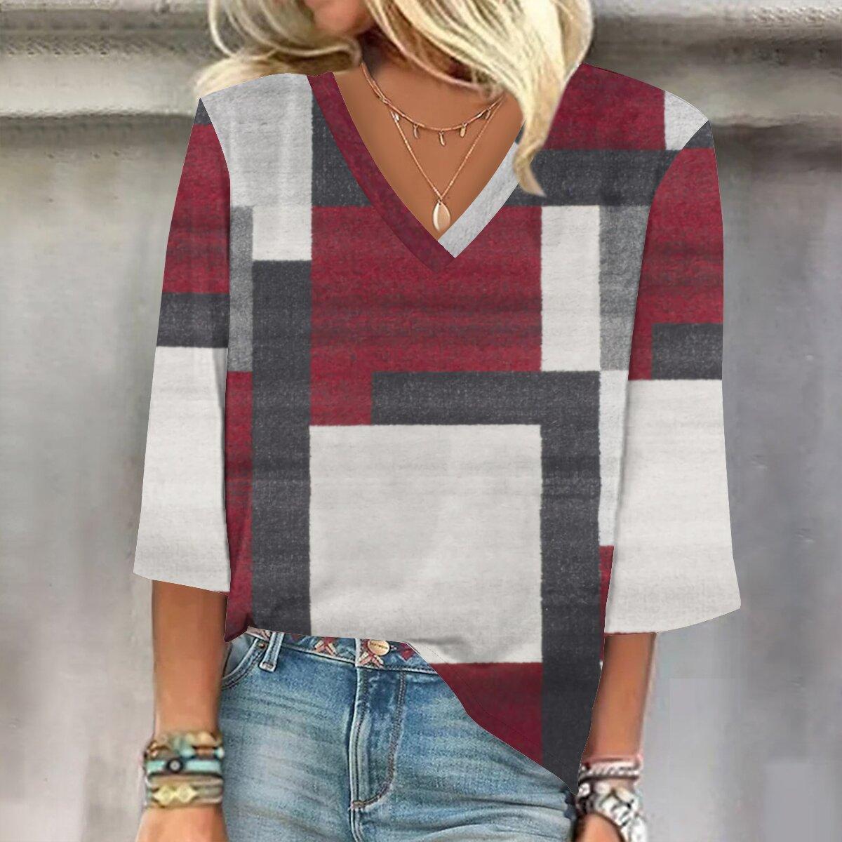 2023 Sping и осень Новая мода Женский повседневный топ с V-образным вырезом с рукавом 3/4 с принтом 
2023 Sping и осень Новая мода Женский повседневный топ с V-образным вырезом с рукавом 3/4 с принтом