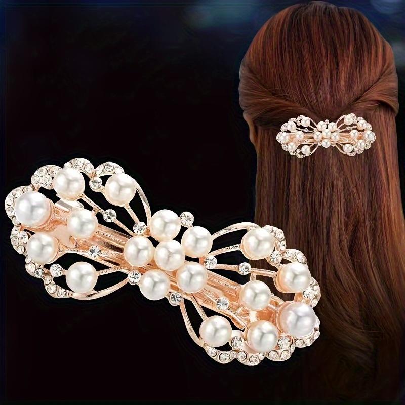 Simple Elegant Faux Pearl Rhinestone Hair Clip Women s Ponytail Holder with Small Spring Clasp, Flower Design Bow
Simple Elegant Faux Pearl Rhinestone Hair Clip Women s Ponytail Holder with Small Spring Clasp, Flower Design Bow
