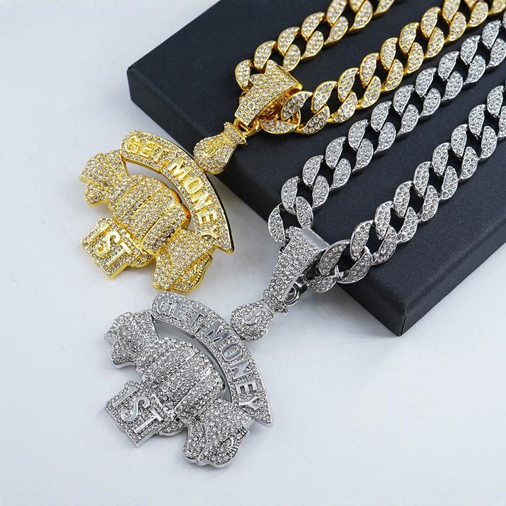 New Hip Hop Style Letter GET MONEY & Money Bag Pendant Necklace with 15MM Cuban Chain Men Candy Necklaces Rapper Hip Hop Jewelry
New Hip Hop Style Letter GET MONEY & Money Bag Pendant Necklace with 15MM Cuban Chain Men Candy Necklaces Rapper Hip Hop Jewelry
