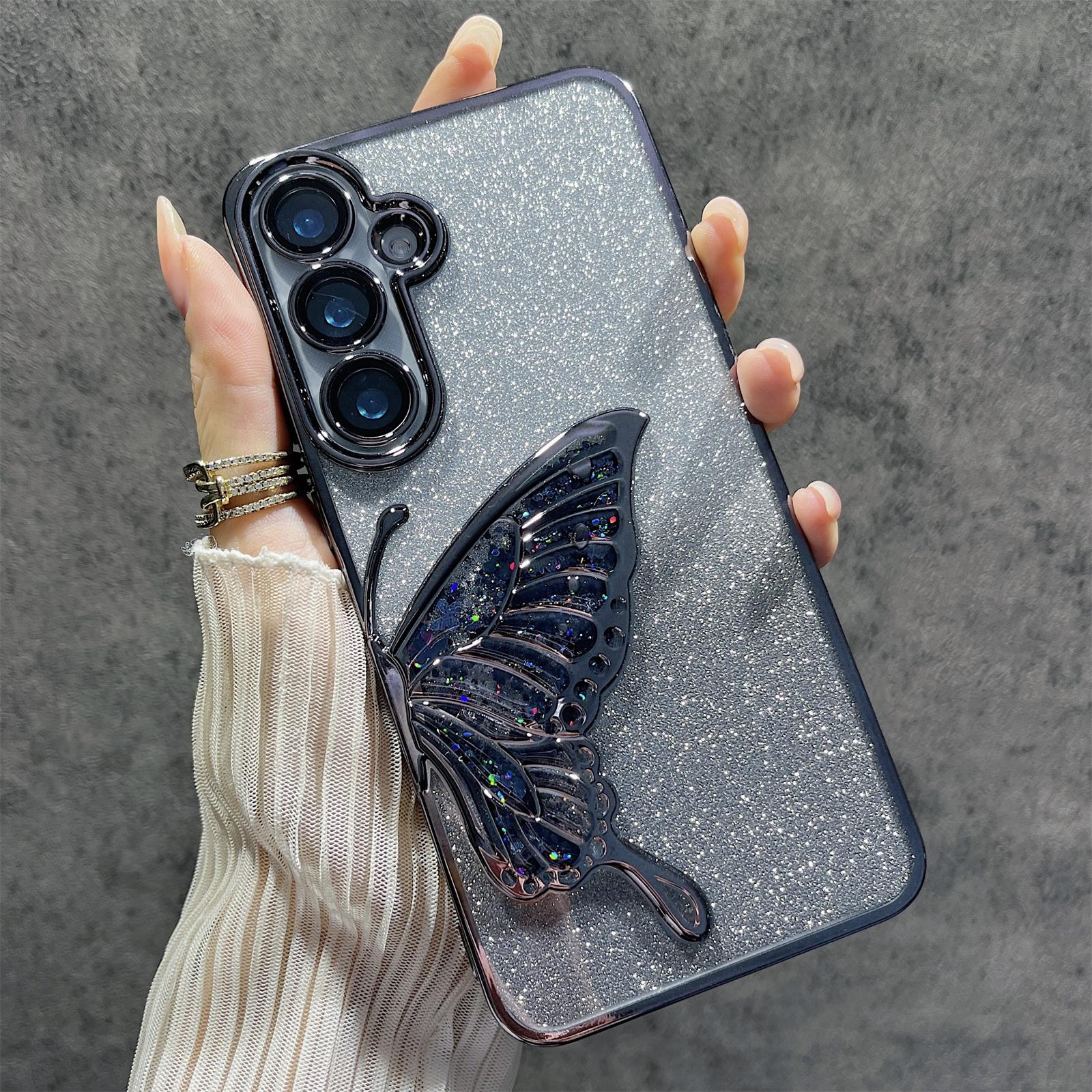 For Samsung Galaxy S24+ Case Quicksand Butterfly TPU Phone Cover with Glass Lens Film Black
For Samsung Galaxy S24+ Case Quicksand Butterfly TPU Phone Cover with Glass Lens Film Black