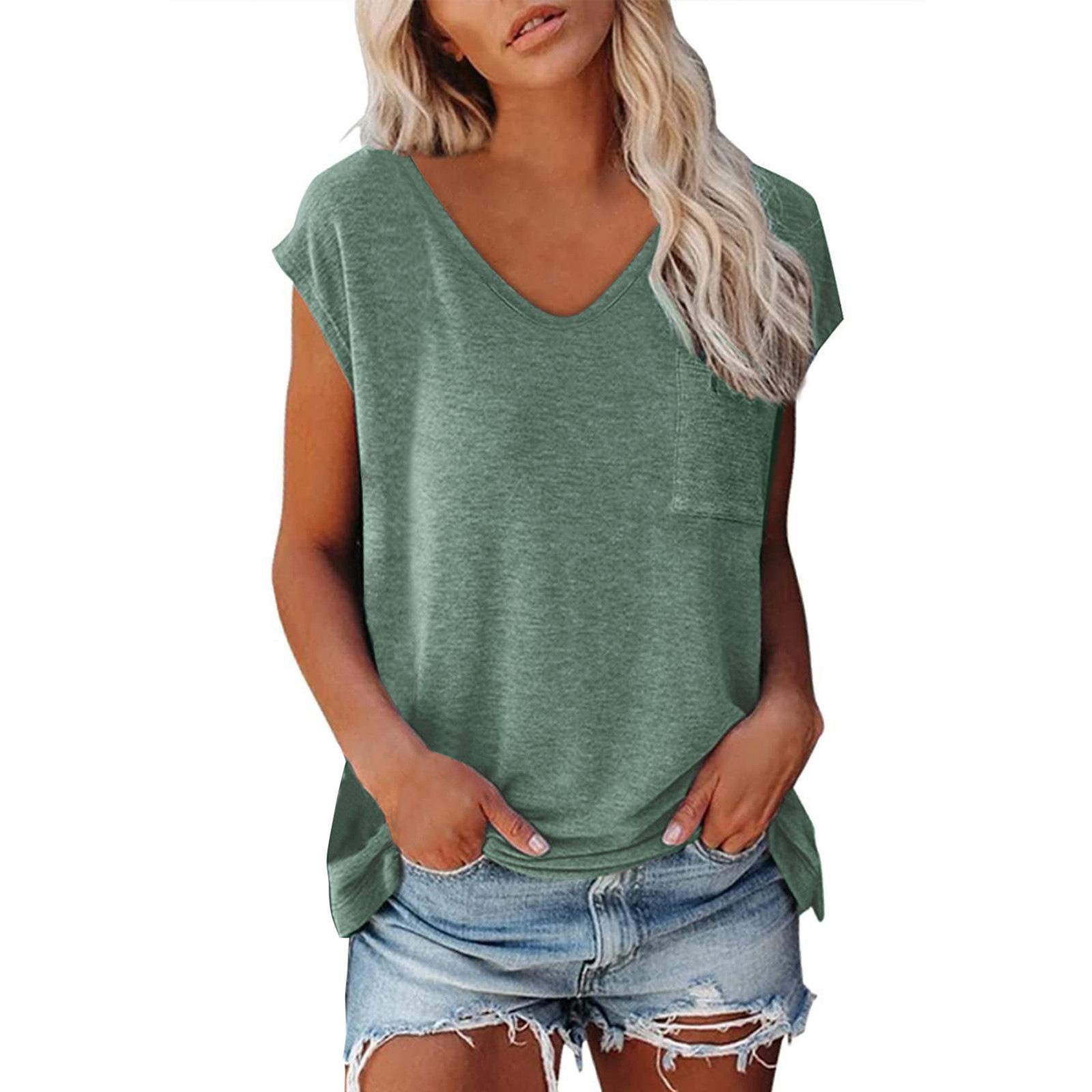 European and American women s cover sleeve vest summer V-neck solid color casual loose short sleeve 2XL зелений
European and American women s cover sleeve vest summer V-neck solid color casual loose short sleeve 2XL зелений