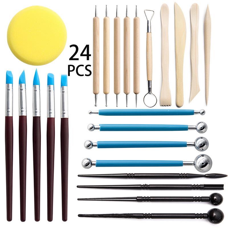 24-Piece Pottery & Sculpture Tool Set - Clay, Stone Carving Knives & Silicone Dotting Pens
24-Piece Pottery & Sculpture Tool Set - Clay, Stone Carving Knives & Silicone Dotting Pens