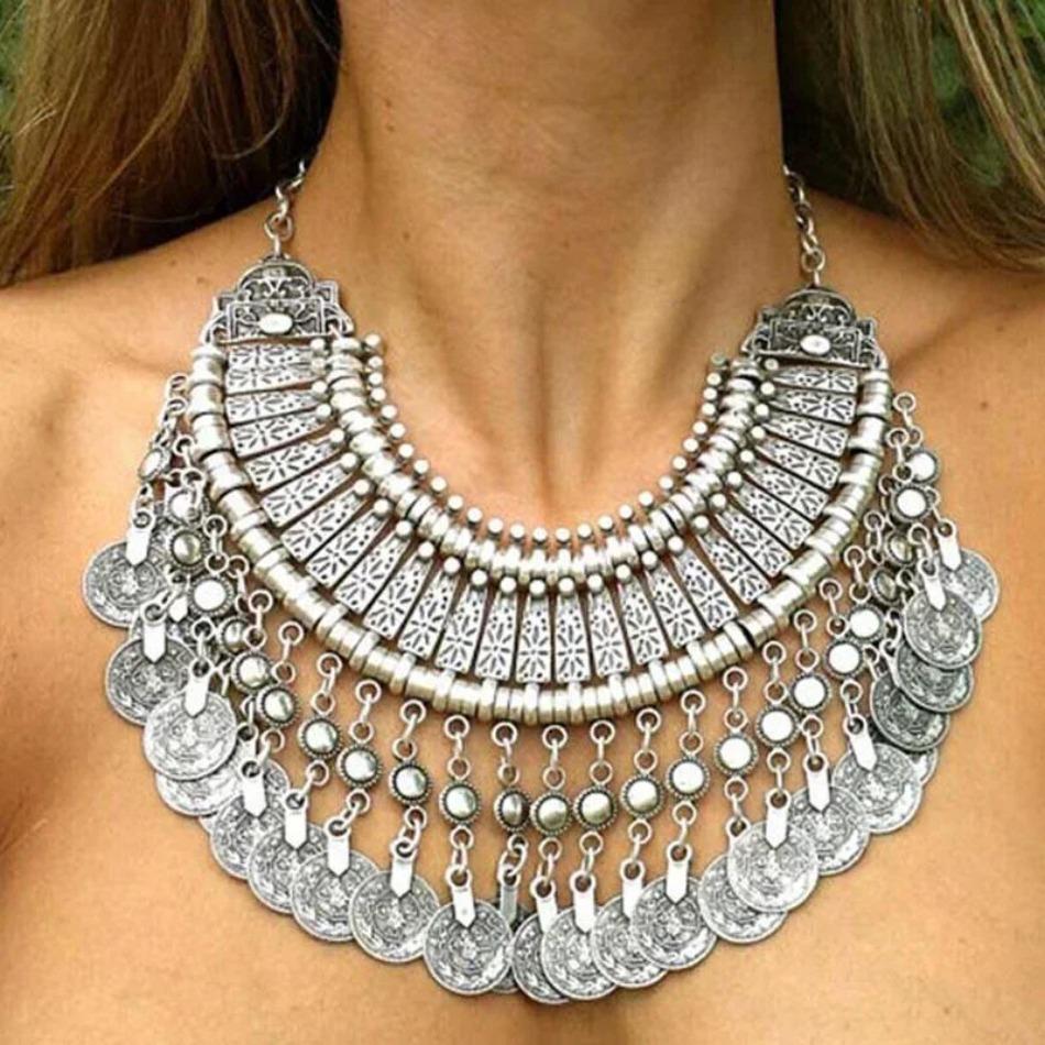 Vintage Coins Multi-layered Metal Carvings Tassel Necklaces Fashionable and Versatile Exaggerated Bib Necklace Steel color
Vintage Coins Multi-layered Metal Carvings Tassel Necklaces Fashionable and Versatile Exaggerated Bib Necklace Steel color