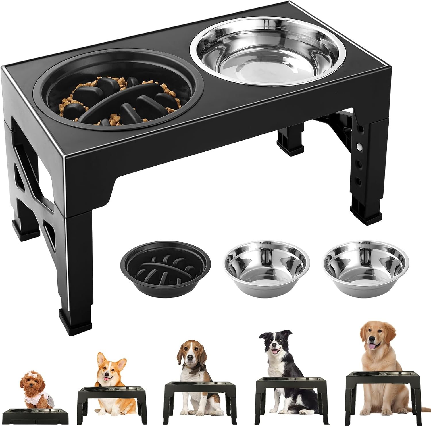 For Small Medium Large Dogs Adjustable Elevated Dog Feeder Raised Stand 2 Stainless Bowls 1 Slow Feed Bowl Pet Feeding Daily Use чорний
For Small Medium Large Dogs Adjustable Elevated Dog Feeder Raised Stand 2 Stainless Bowls 1 Slow Feed Bowl Pet Feeding Daily Use чорний