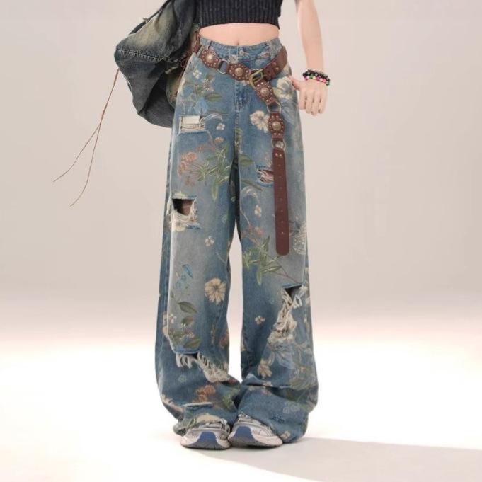Women s American Street Print Wide-leg Jeans, Loose And Versatile Design, Floor-length Straight Pants S синий
Women s American Street Print Wide-leg Jeans, Loose And Versatile Design, Floor-length Straight Pants S синий