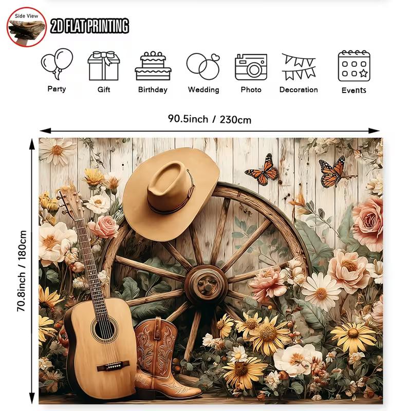 2D Boho Cowboy Backdrop Wild West Country Music Floral Photography Background 47.2x31.5inch/120*80cm
2D Boho Cowboy Backdrop Wild West Country Music Floral Photography Background 47.2x31.5inch/120*80cm
