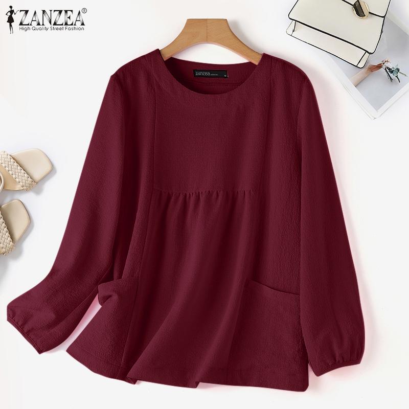 ZANZEA Женская повседневная однотонная свободная блузка с длинным рукавом и круглым вырезом 
ZANZEA Женская повседневная однотонная свободная блузка с длинным рукавом и круглым вырезом