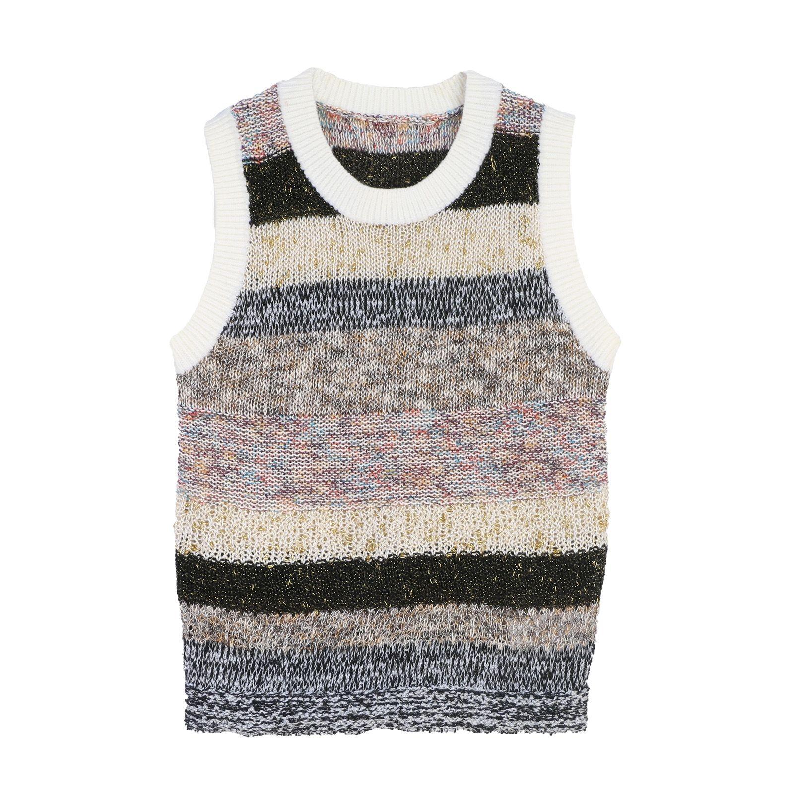 Женский вязаный жилет в японском стиле с полосками и цветными блоками - Без рукавов, с круглым вырезом, летняя верхняя одежда Large
Женский вязаный жилет в японском стиле с полосками и цветными блоками - Без рукавов, с круглым вырезом, летняя верхняя одежда Large