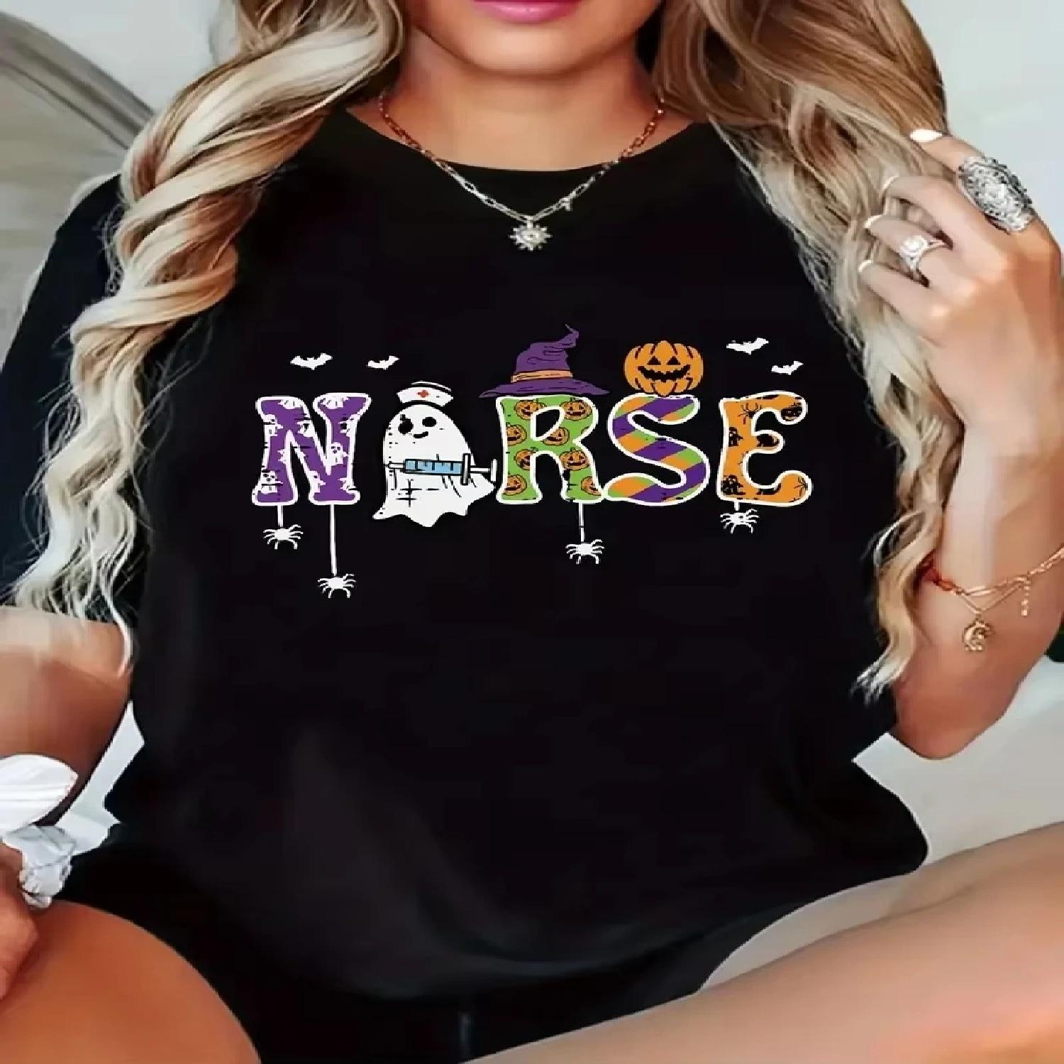 Women S Nurse Themed Graphic T-Shirt Casual Crew Neck, Short Sleeve Top with Halloween Lightweight Fabric for Spring and Summer S чёрный
Women S Nurse Themed Graphic T-Shirt Casual Crew Neck, Short Sleeve Top with Halloween Lightweight Fabric for Spring and Summer S чёрный