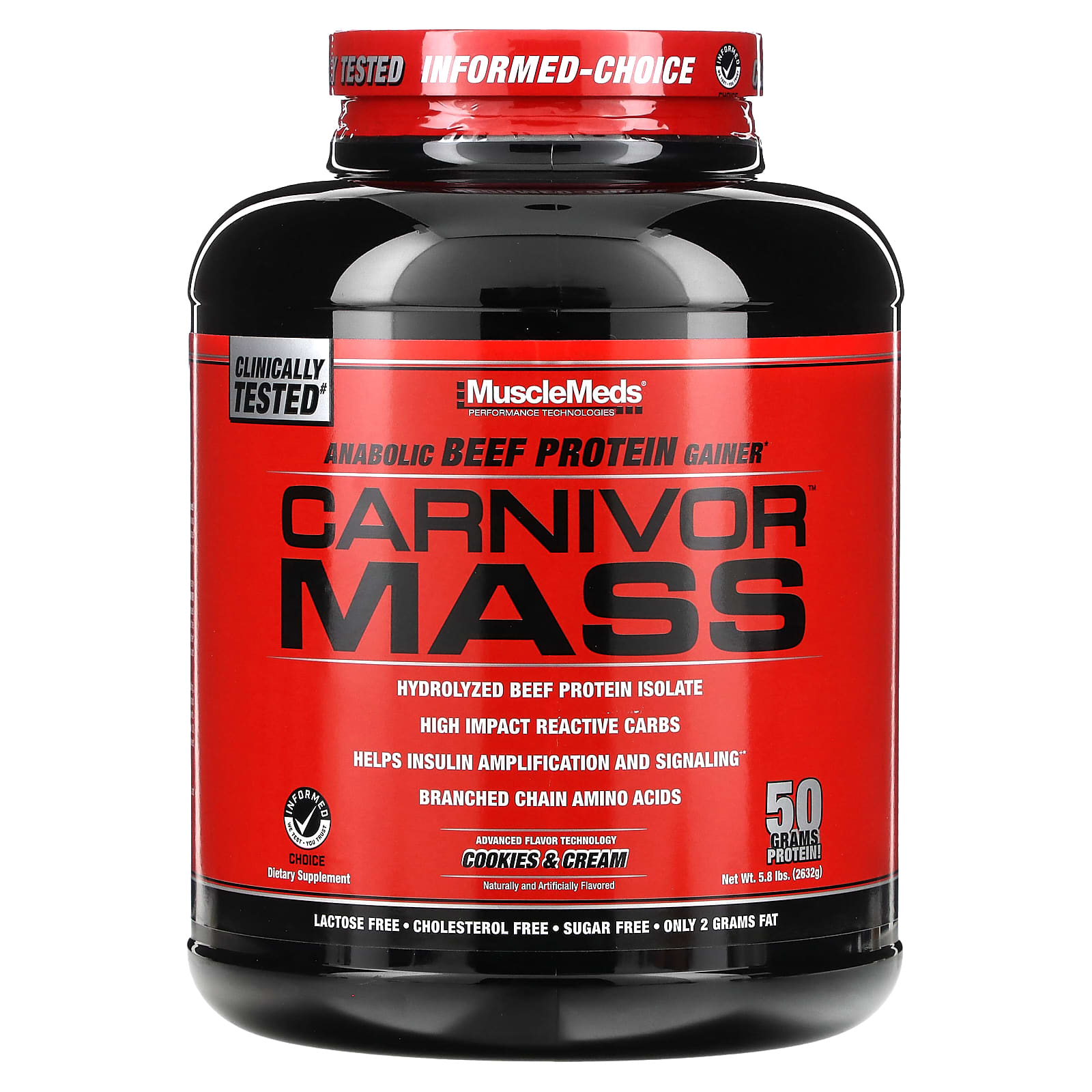 MuscleMeds, Carnivor Mass, Anabolic Beef Protein Gainer, Cookies and Cream, 5.8 lb (2,632 g)
MuscleMeds, Carnivor Mass, Anabolic Beef Protein Gainer, Cookies and Cream, 5.8 lb (2,632 g)