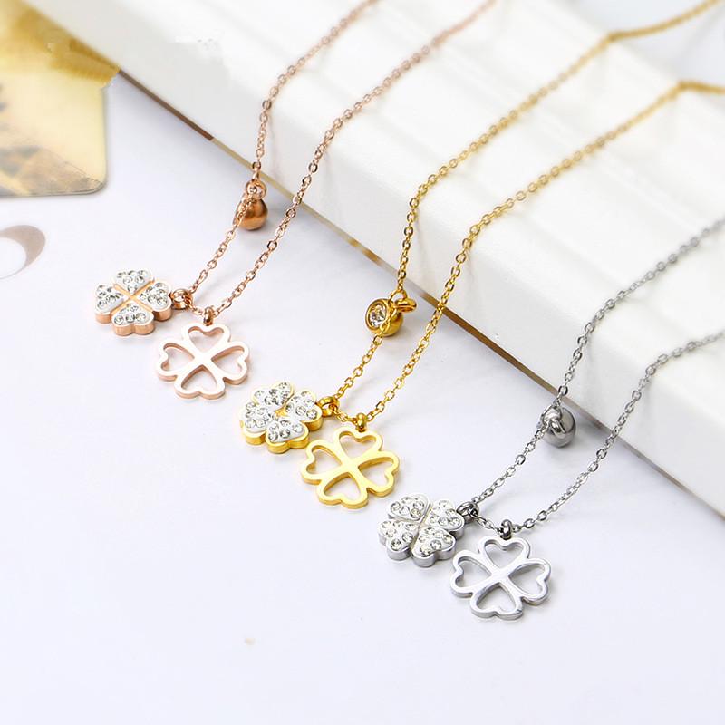 Titanium Steel Hollow-out Rhinestone Love Heart Clover Necklace Environmental Protection Do Not Fade
Titanium Steel Hollow-out Rhinestone Love Heart Clover Necklace Environmental Protection Do Not Fade