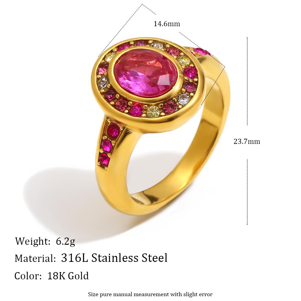 E.B.belle Stainless Steel Round Colored Zircon Ring With Pink Rhinestine Tarnish Free 18K Gold Plated Sweet Statement Jewelry 6
E.B.belle Stainless Steel Round Colored Zircon Ring With Pink Rhinestine Tarnish Free 18K Gold Plated Sweet Statement Jewelry 6