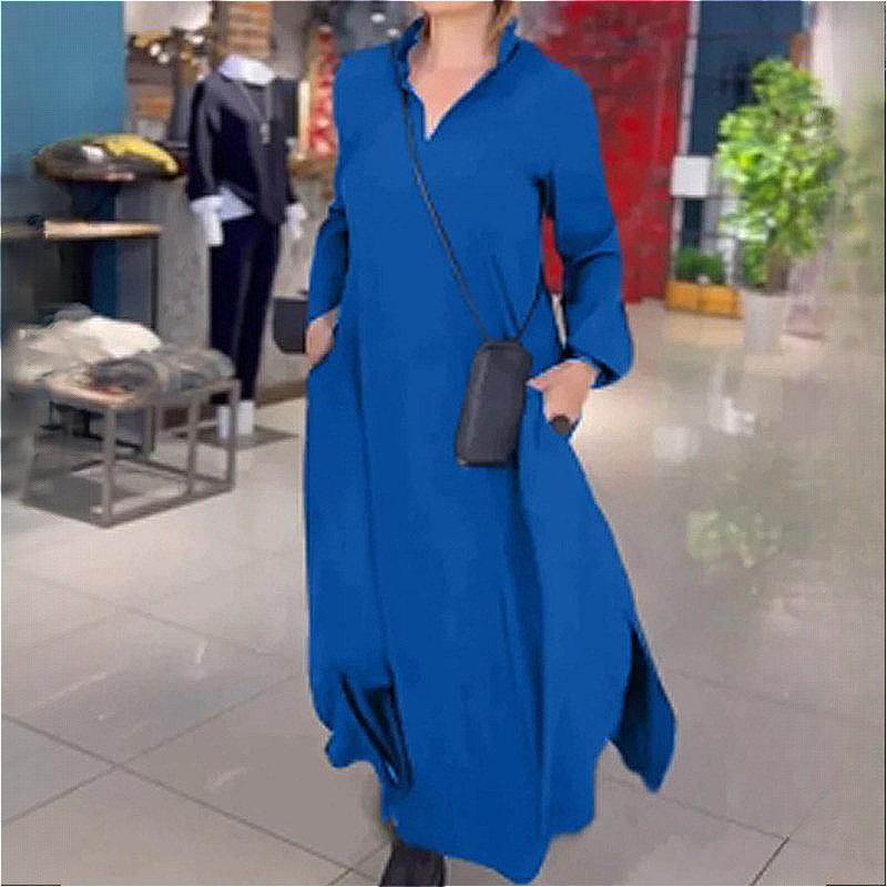 BITCED Осень-зима Женские повседневные однотонные платья с V-образным вырезом и длинными рукавами XXXXXL синий