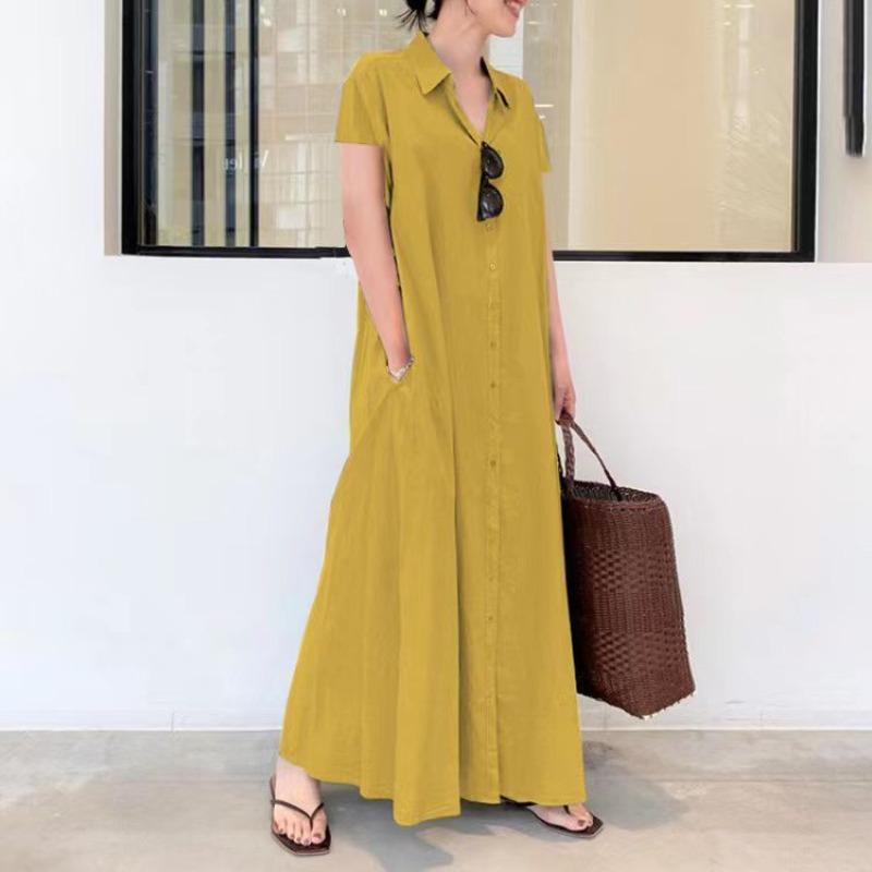 New cotton and linen lapel short-sleeved pocket simple and loose casual long shirt dress temperament commuting 5XL золотий
New cotton and linen lapel short-sleeved pocket simple and loose casual long shirt dress temperament commuting 5XL золотий