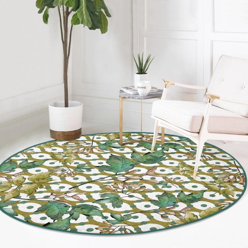 Зеленый горошек с рисунком листа Цифровая печать Современный коридор и прихожая Круглый ковер с моющейся нескользящей основой на белом фоне