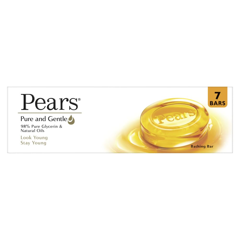 Pears Pure & Gentle Bathing Soap Bar 125 g (Combo Pack of 7) Moisturizing Glycerin Soap for Soft, Glowing Skin & Body - Paraben Free, For Men & Women
Pears Pure & Gentle Bathing Soap Bar 125 g (Combo Pack of 7) Moisturizing Glycerin Soap for Soft, Glowing Skin & Body - Paraben Free, For Men & Women