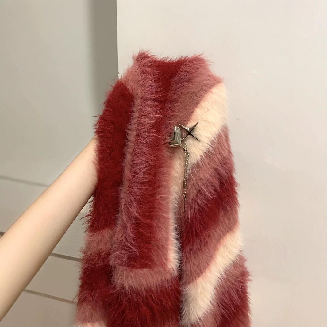 Red Striped Faux Mink Pullover with Heart Brooch - Soft, Warm, and Comfortable Couple Sweater Small
Red Striped Faux Mink Pullover with Heart Brooch - Soft, Warm, and Comfortable Couple Sweater Small
