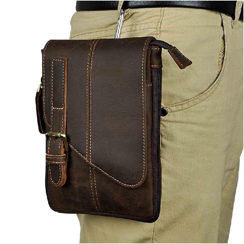 Качественная кожаная мужская повседневная дизайнерская сумка через плечо, многофункциональная модная дорожная поясная сумка коричневый