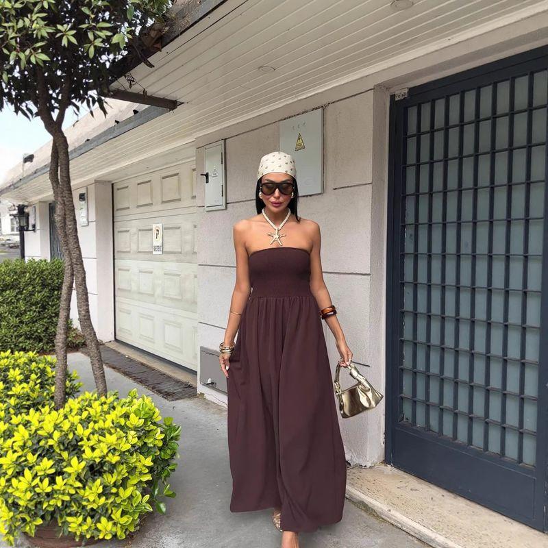 European and American Women s Clothing Summer New Sexy Wrapped Chest Nipped-Waist Pure Color Long Dress 105537 Coffee S
European and American Women s Clothing Summer New Sexy Wrapped Chest Nipped-Waist Pure Color Long Dress 105537 Coffee S