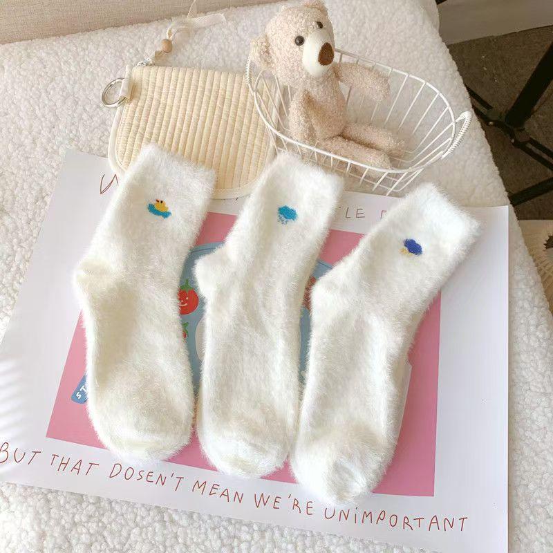 Белые норковые носки осенние и зимние утолщенные плюшевые теплые носки зимние домашние носки для сна до середины икры женские носки 3pcs