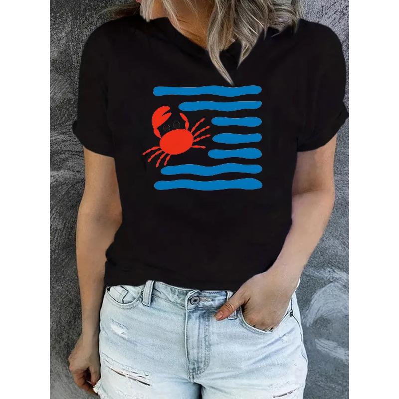 Women s White Short-sleeved T-shirt with Red Crab Pattern and Blue Stripes -Casual and Elegant Beachwear Top with Symmetrical Hem and Round Neck 4XL чорний
Women s White Short-sleeved T-shirt with Red Crab Pattern and Blue Stripes -Casual and Elegant Beachwear Top with Symmetrical Hem and Round Neck 4XL чорний