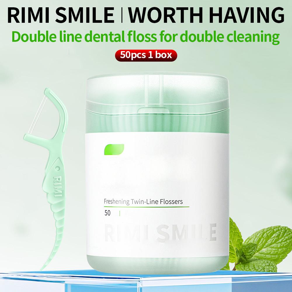RIMI SMILE Double Line Floss Stick - Double Line Deep Cleaning, Mint Flavor, Tooth Cleaning Tool - Essential for Daily Life and
RIMI SMILE Double Line Floss Stick - Double Line Deep Cleaning, Mint Flavor, Tooth Cleaning Tool - Essential for Daily Life and