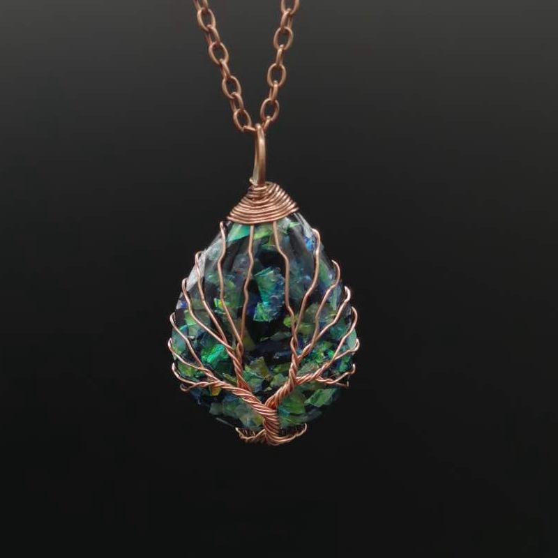 Handmade Copper Wire Winding Tree Of Life Resin Water Drop Shell Piece Necklace N515
Handmade Copper Wire Winding Tree Of Life Resin Water Drop Shell Piece Necklace N515