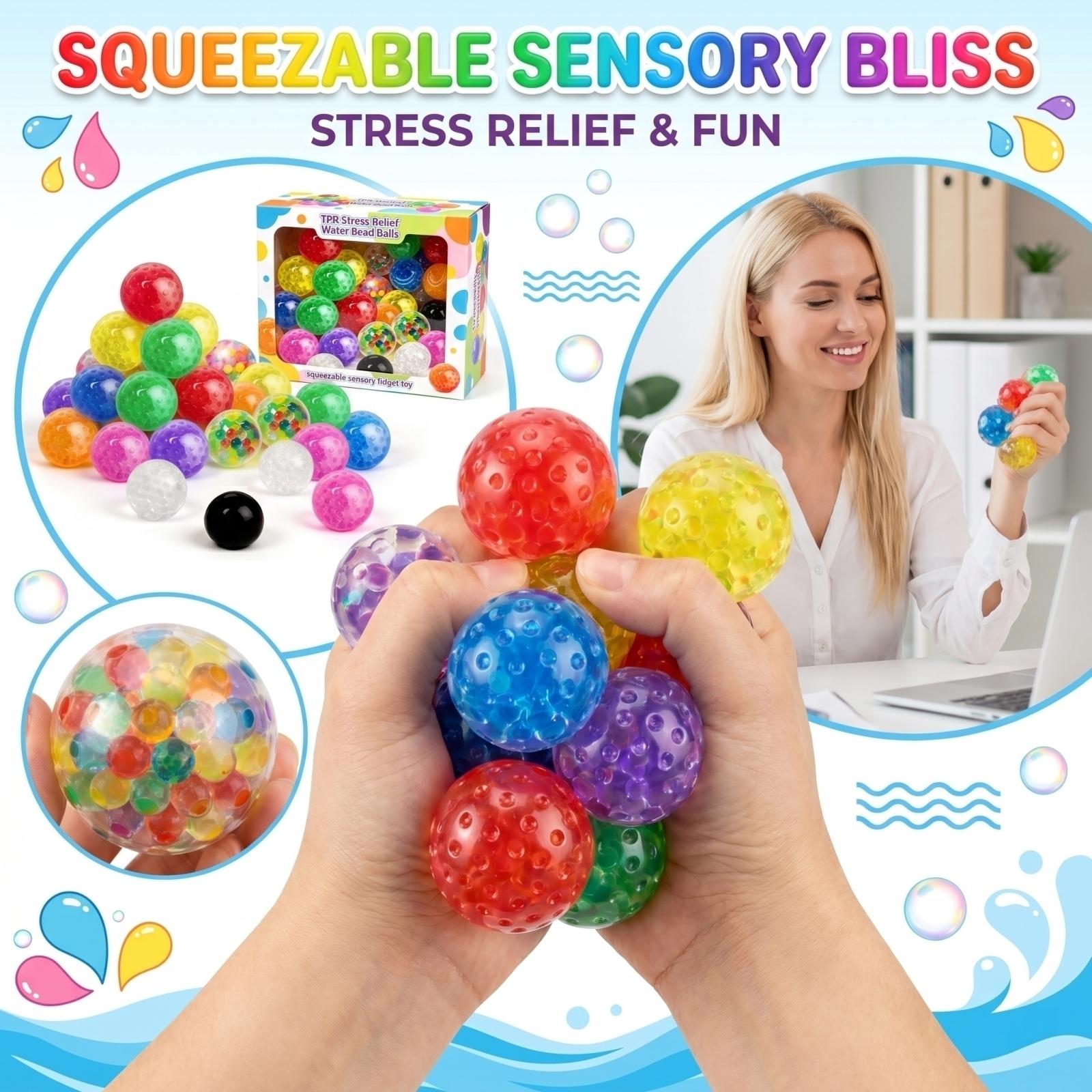 24pc TPR Stress Relief Water Bead Balls Sensory Squeeze Fidget Toy Soft Round Shape Durable Material for Hand Therapy and Relaxation One Size
24pc TPR Stress Relief Water Bead Balls Sensory Squeeze Fidget Toy Soft Round Shape Durable Material for Hand Therapy and Relaxation One Size