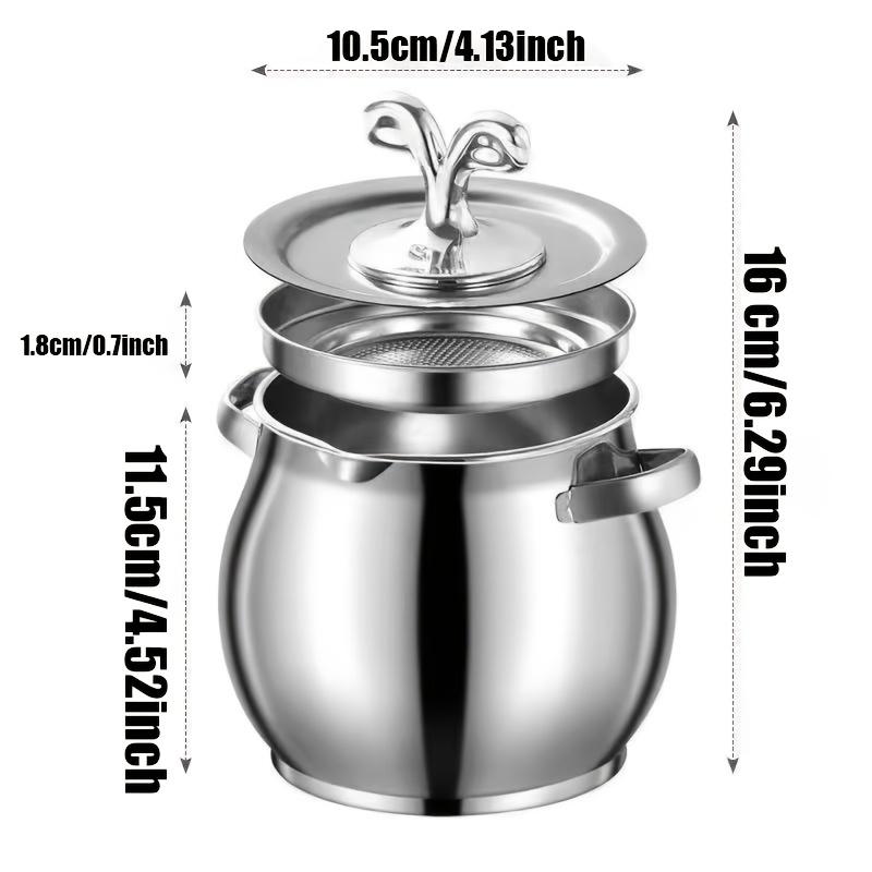 Filter Double-Handled Lard Pot Made of Food-Grade Stainless Steel Thickened Oil Container High Temperature Resistant And Durable 1.5L
Filter Double-Handled Lard Pot Made of Food-Grade Stainless Steel Thickened Oil Container High Temperature Resistant And Durable 1.5L