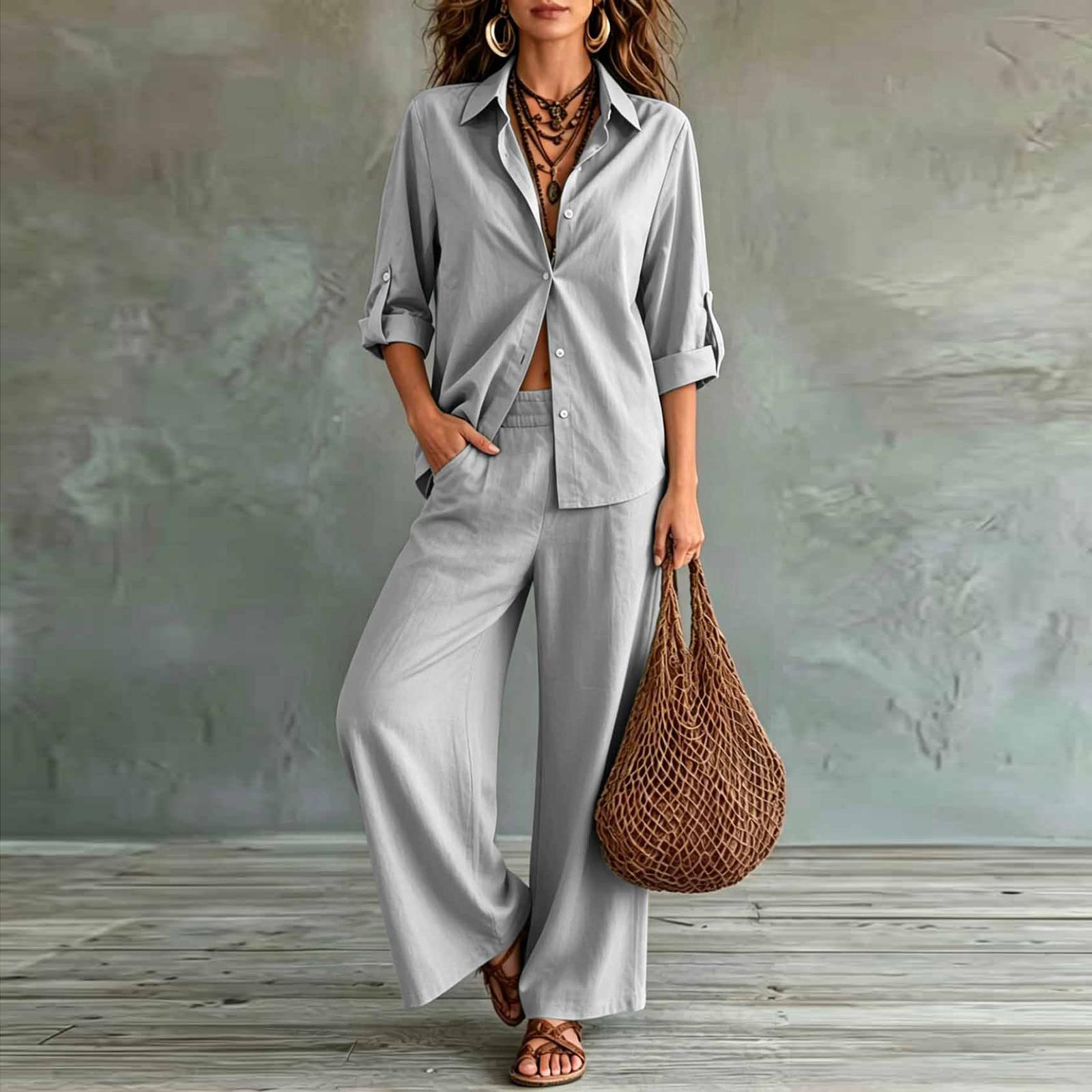 Women s Two Piece Set Long Sleeve Shirt and Wide Leg Pants Casual Bohemian Vacation Outfit Lightweight Comfortable Fabric M
Women s Two Piece Set Long Sleeve Shirt and Wide Leg Pants Casual Bohemian Vacation Outfit Lightweight Comfortable Fabric M
