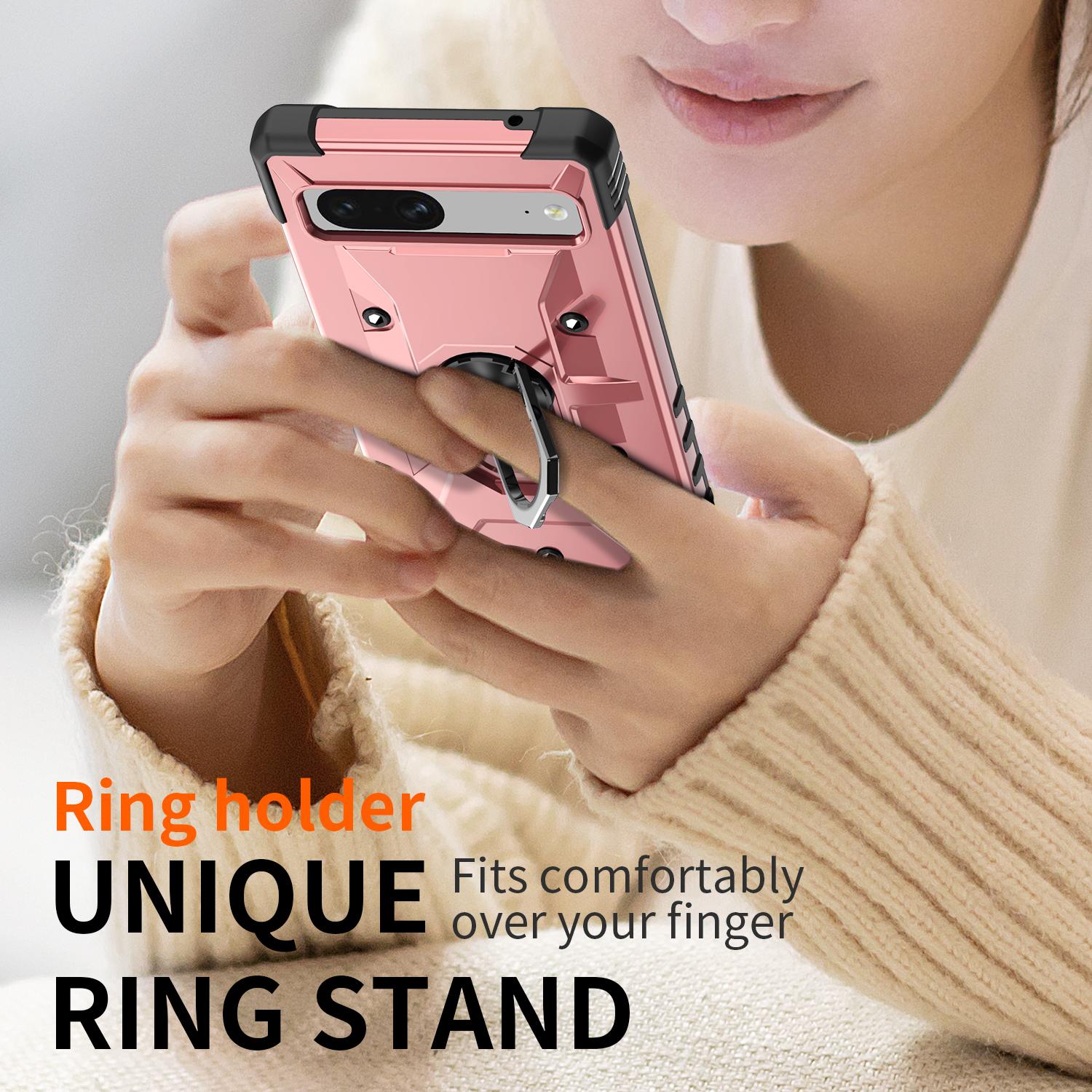For Google Pixel 7 5G TPU+PC Dual Layer Phone Case Ring Holder Kickstand Protective Cover Rose Gold
For Google Pixel 7 5G TPU+PC Dual Layer Phone Case Ring Holder Kickstand Protective Cover Rose Gold